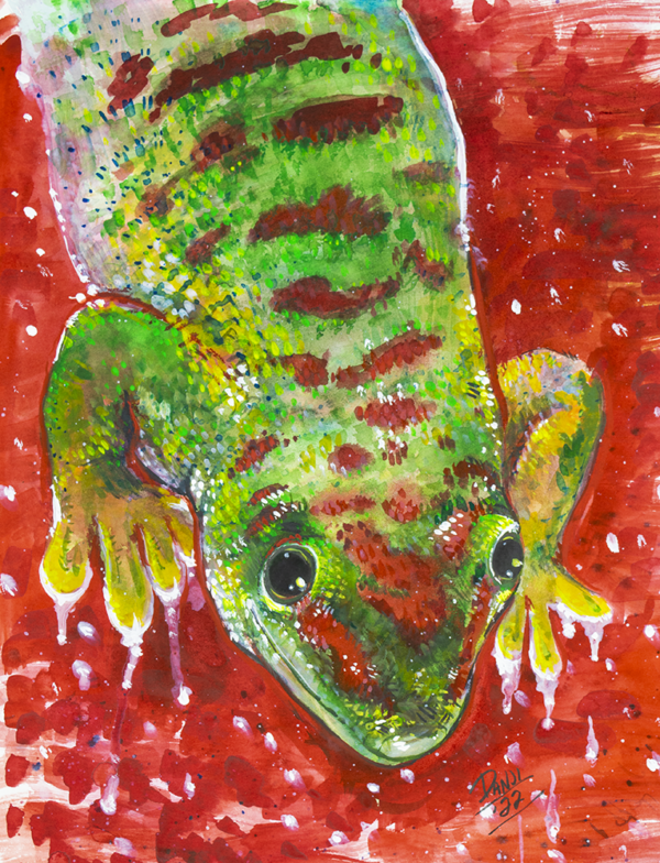 Crimson Day Gecko - Original Watercolor