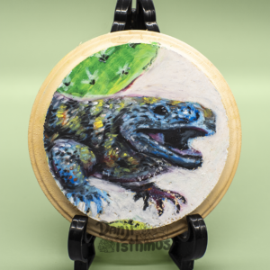 Blue Gila Monster 5inx5in Oil Pastel on Wood