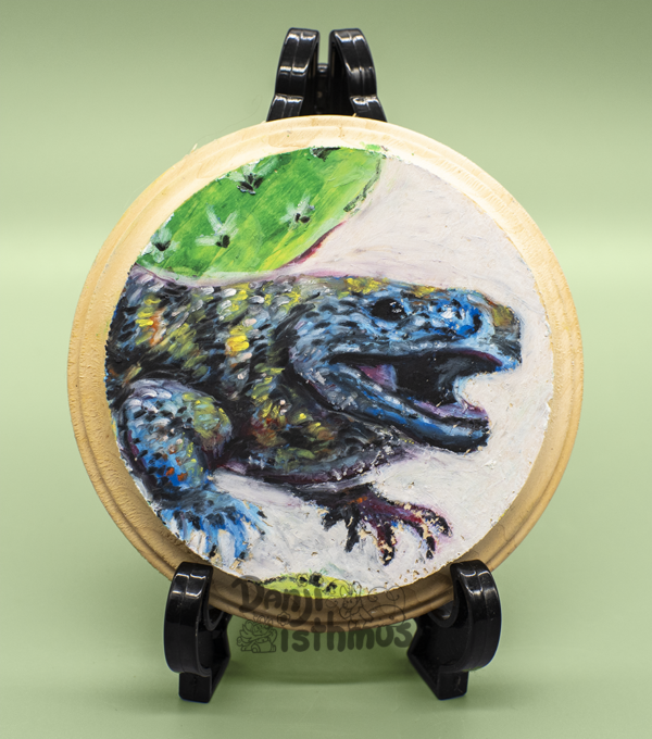 Blue Gila Monster 5inx5in Oil Pastel on Wood